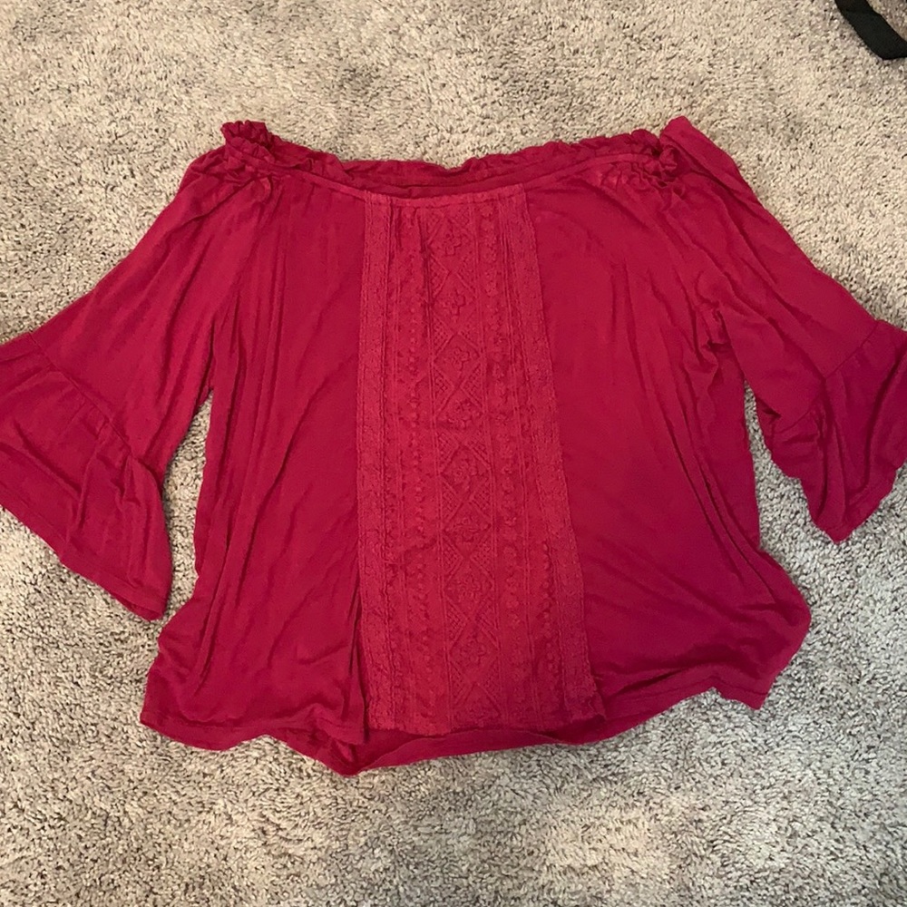 Pink off-the-shoulder Top with Bell Sleeves